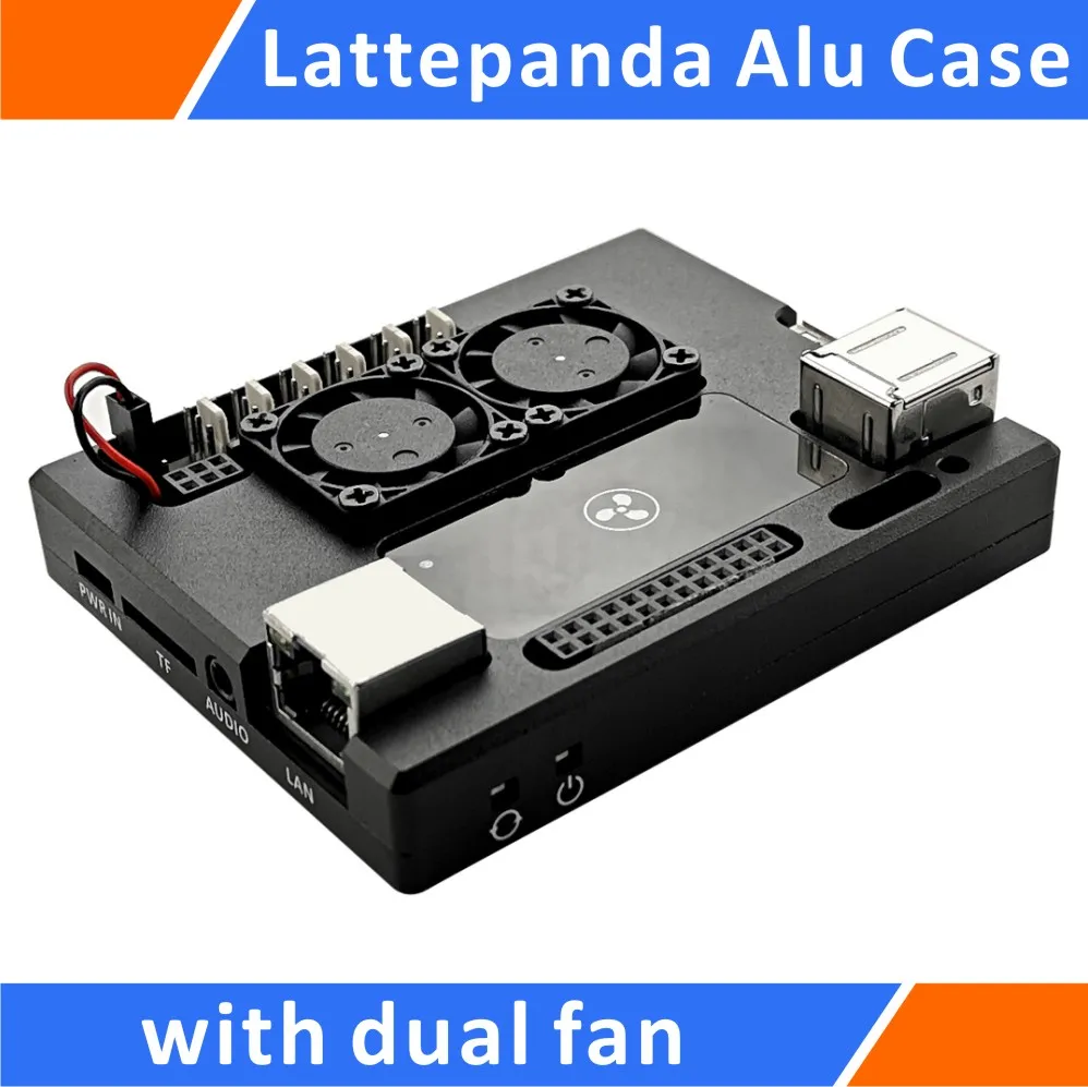 LattePanda Aluminum Case with Dual Super Mute Cooling Fan Black by Eleduino