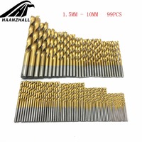 99pcs/Set Titanium Coated HSS High Speed Steel Drill Bit Set Tool 1.5mm - 10mm