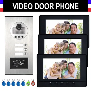 2/3/4 units apartment intercom system video intercom video door phone kit with HD camera 7" monitor RFID keyfobs for 3 homes