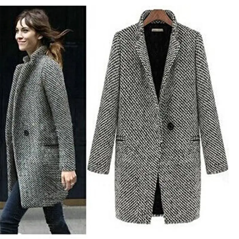 

New Design New Spring /Winter Women Coat Gray Wool Coat Long Brand Woolen Coat Overcoat Lady Outwear