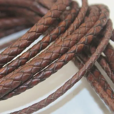 1m/lot 3mm 4mm 5mm Round Braided Genuine Leather Cord Coffee Cow Leather Cords String Rope Bracelet Findings Diy Jewelry Making