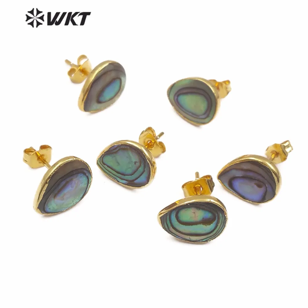 

WKT WT-E486 Wholesale New Vintage Bohemian Style Abalone Shell Earrings Teardrop Studs Irregular Texture Random Size Jewelry