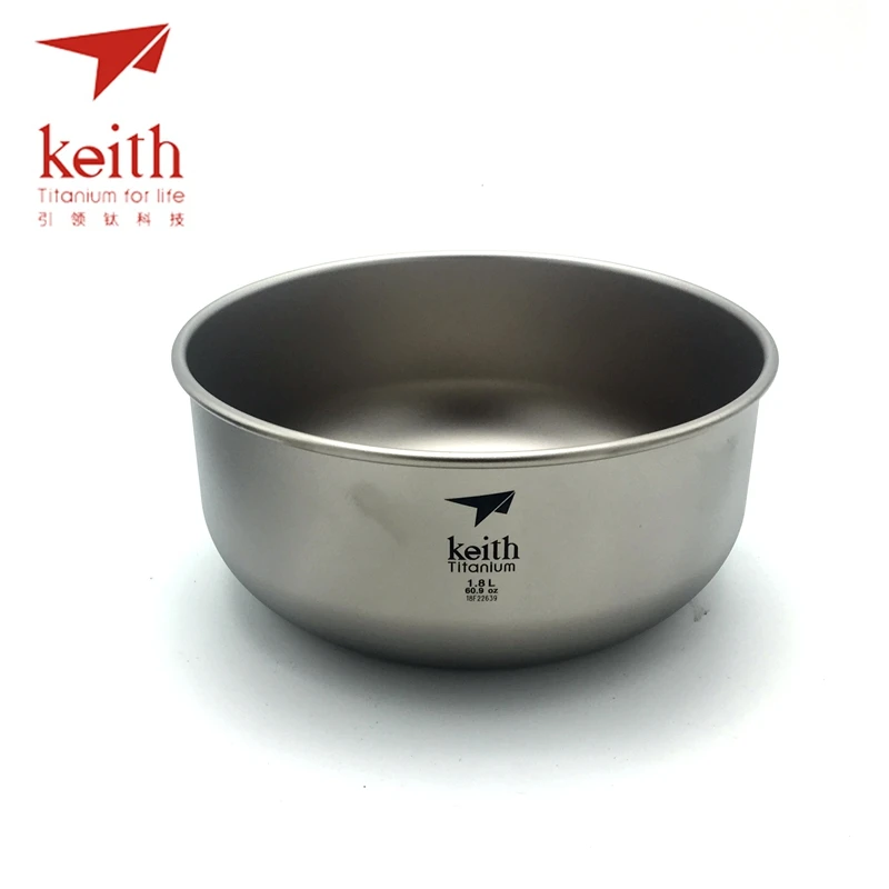 Keith 1.8L Titanium Salad Big Bowl Ultralight Pure Titanium Large Soup Bowls For Outdoor Camping Hiking Travel Tableware