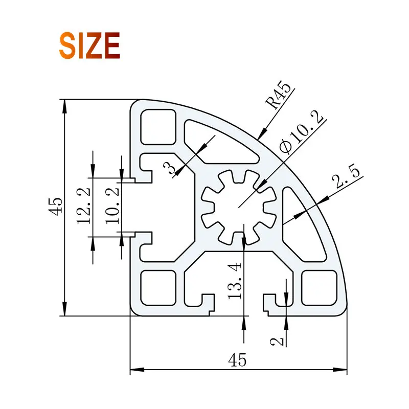 4545R Aluminium Profile EN Standard DIY Brackets AL DIY T-SLOTTED EXTRUSION 3D DIY Printer Parts T-slot Aluminum Round Pipe