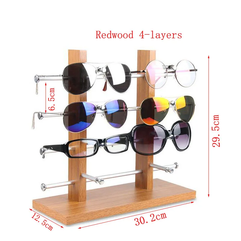 Hot selling Double Row Solid Wood Base Glasses Display Stand Aluminum Alloy Sunglasses Display Stand Myopia Bracket Storage Rack