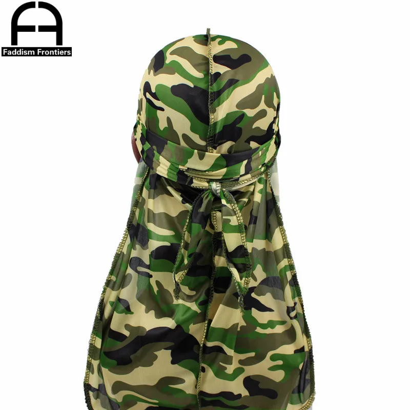 Fashion Camo Men\'s Silky Durags Turban Print Men Silk Durag Headwear Bandans Headband Hair Accessories Pirate Hat Waves Rags