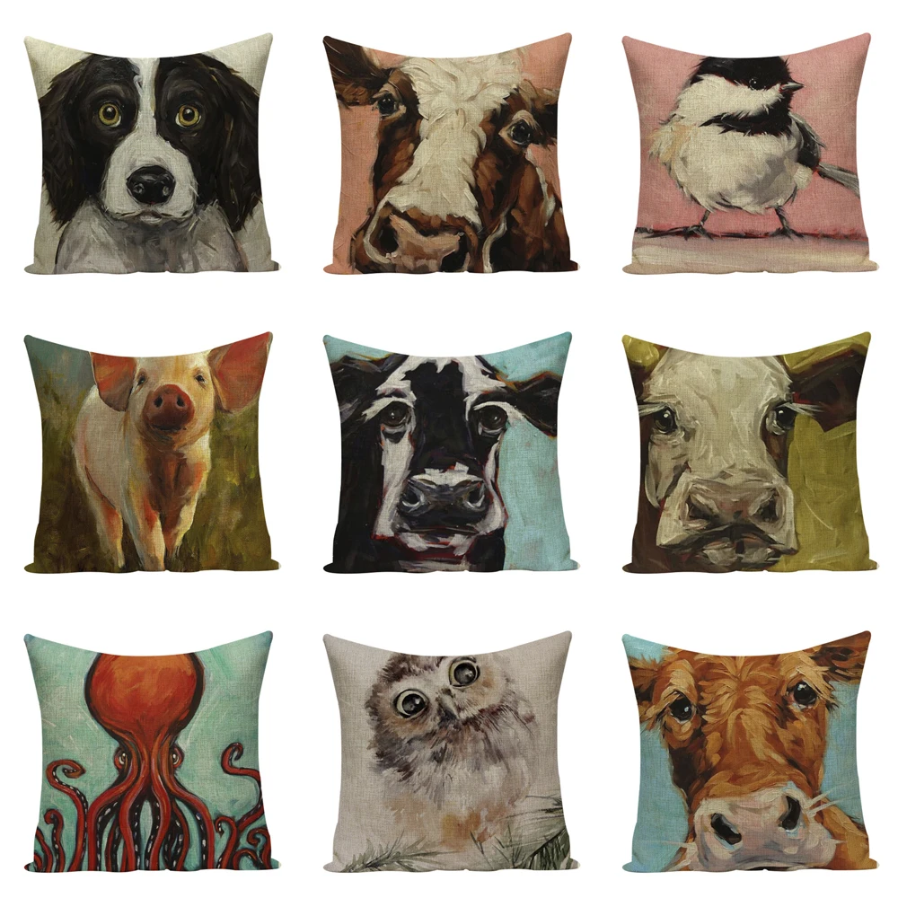 Cartoon Dog Cushion Decorative Pillows Dropshipping Cushion  Linen Pig Cow Cushions Home Decor Pillow Cover Throw Pillow Case