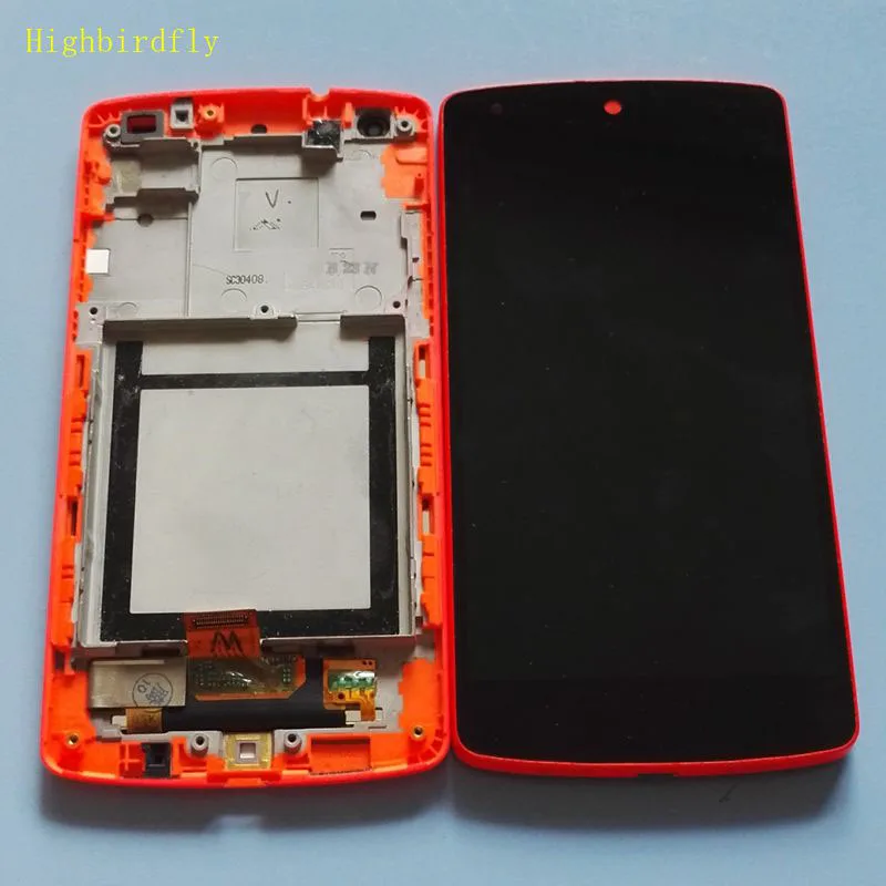 Highbirdfly For Lg Google Nexus 5 D821 D820 Lcd Screen Display With Touch Screen Display With Frame Assembly Together Red Color