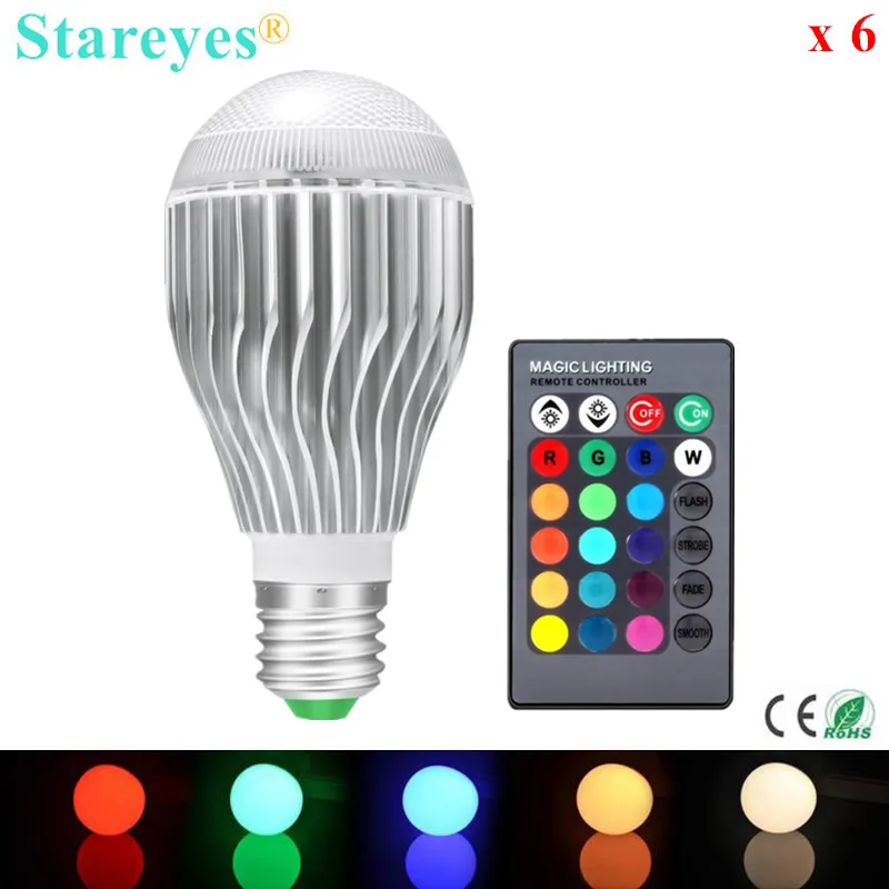 

Free shipping 6 pcs RGB led lamp Colorful 9W E27 RGB LED Bulb globe Light lighting with Wireless 24 key Remote Control