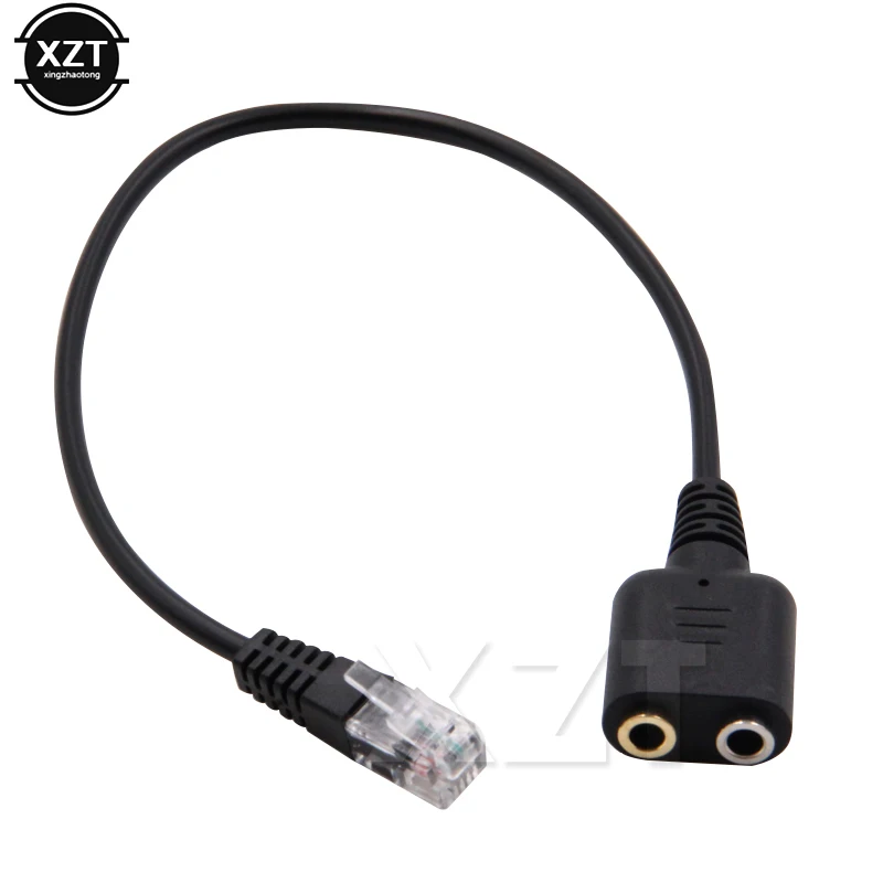 Audio Cable Dual 3.5mm Audio Jack Female to Male RJ9 Plug Adapter Convertor Cable PC Computer Headset Telephone Using Black