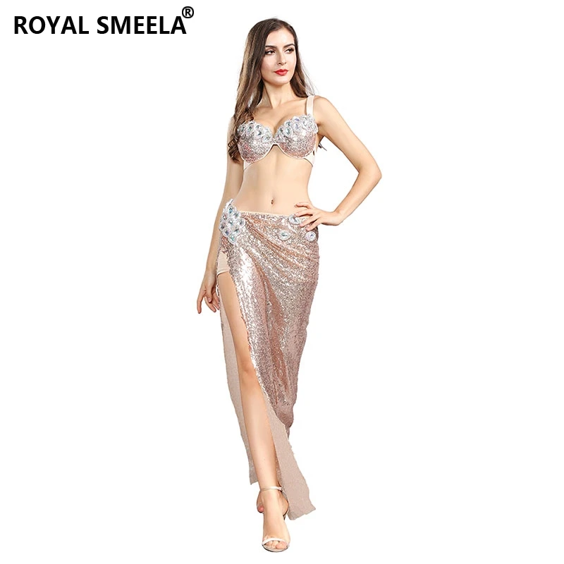 Sequins Belly dance Dresses Bra Long Skirt Belly Dance Outfit Bling Mermaid Carnival Costume Sexy belly dance costumes women