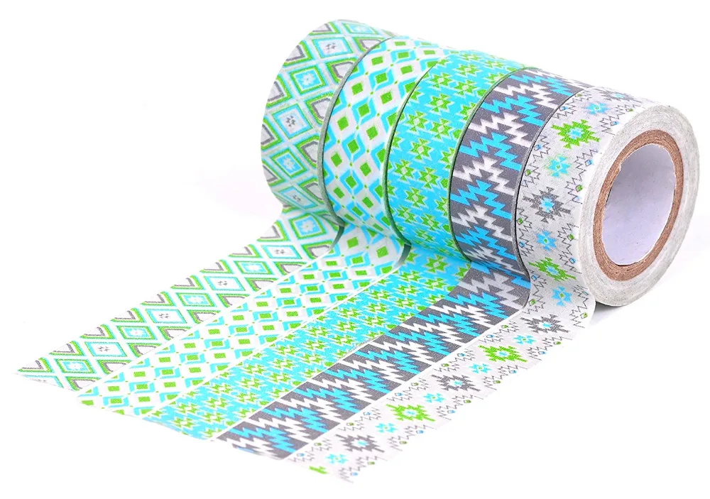 Repositionable Washi Tape, Southwest Sizzle, Green, Set of 5