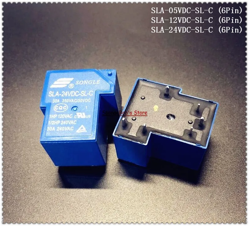 2pcs/Lot SLA-05VDC-SL-C / SLA-12VDC-SL-C / SLA-24VDC-SL-C SONGLE Power Relay 6Pins 5V 12V 24V 30A T90