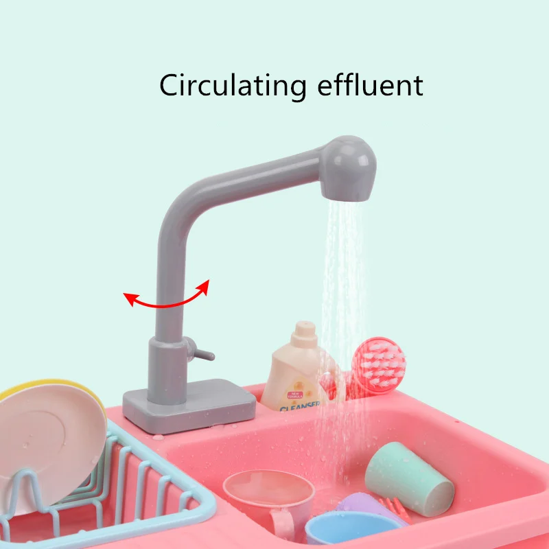 Children DIY Simulated Electroni Kitchen Flume Toy True Flow Faucet Color Mini Simulated Cleaning Tableware Set Washing Toy Gift