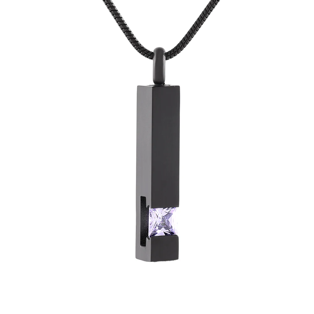 Black Plating Crystal Bar Cremation Jewelry for Ashes Pendant Stainless Steel Keepsake Memorial Urn Necklace for Women Men