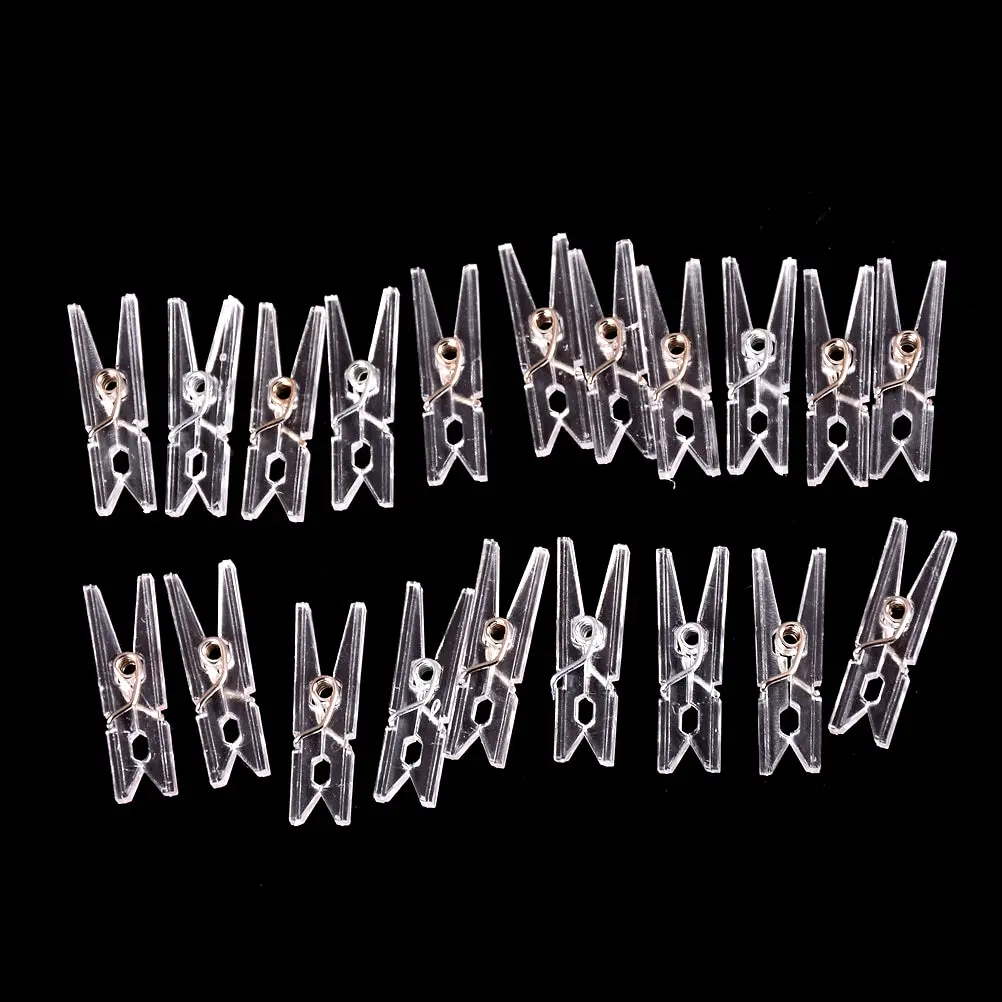 20 pz 25m Mini primavera trasparente trasparente clip vestiti foto carta Peg Pin vestiti pin clip artigianali decorazione della casa del partito