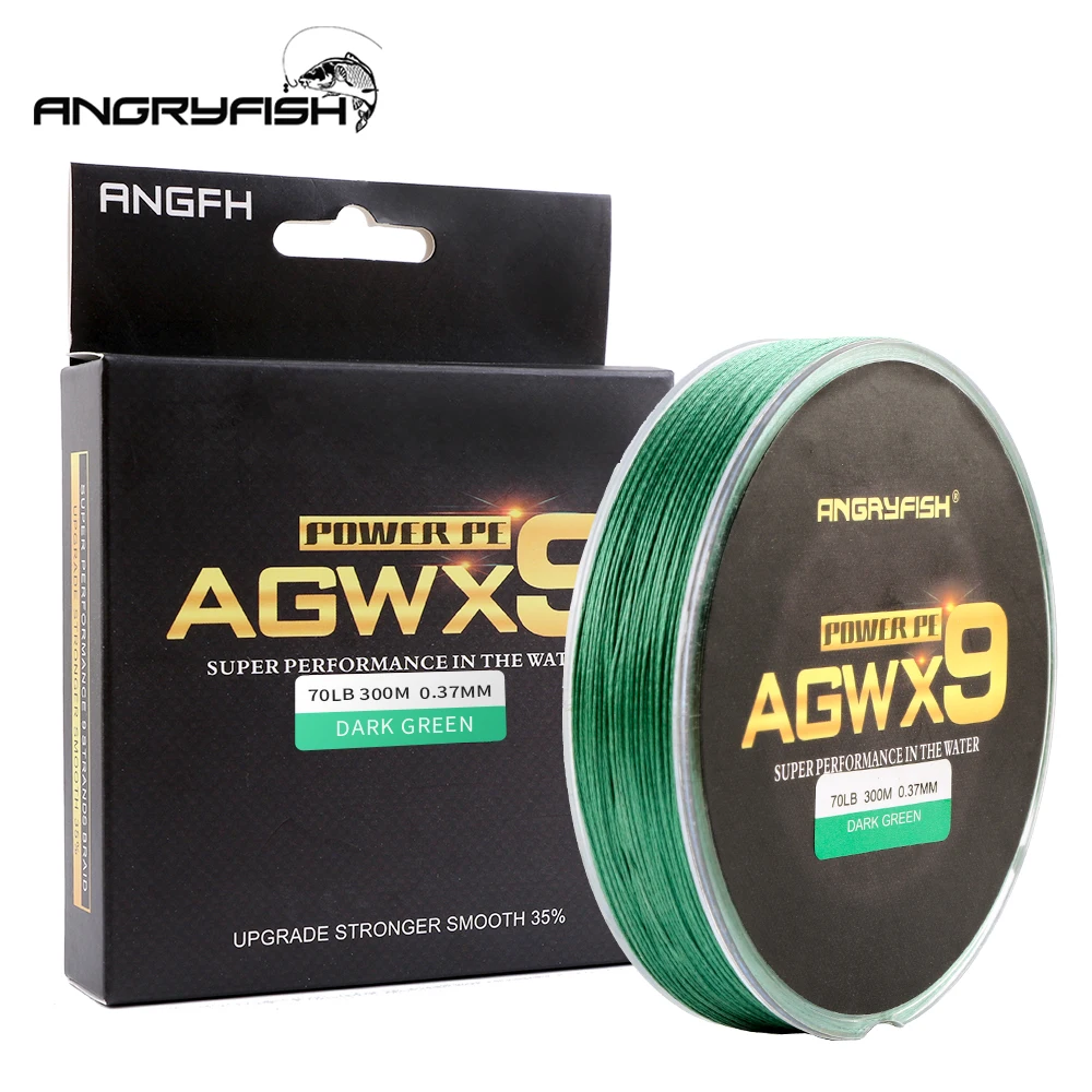 Angryfish 9 strands 300m/327YD Super PE Braided Fishing Line Strong Strength Line Braided Fishing Thread