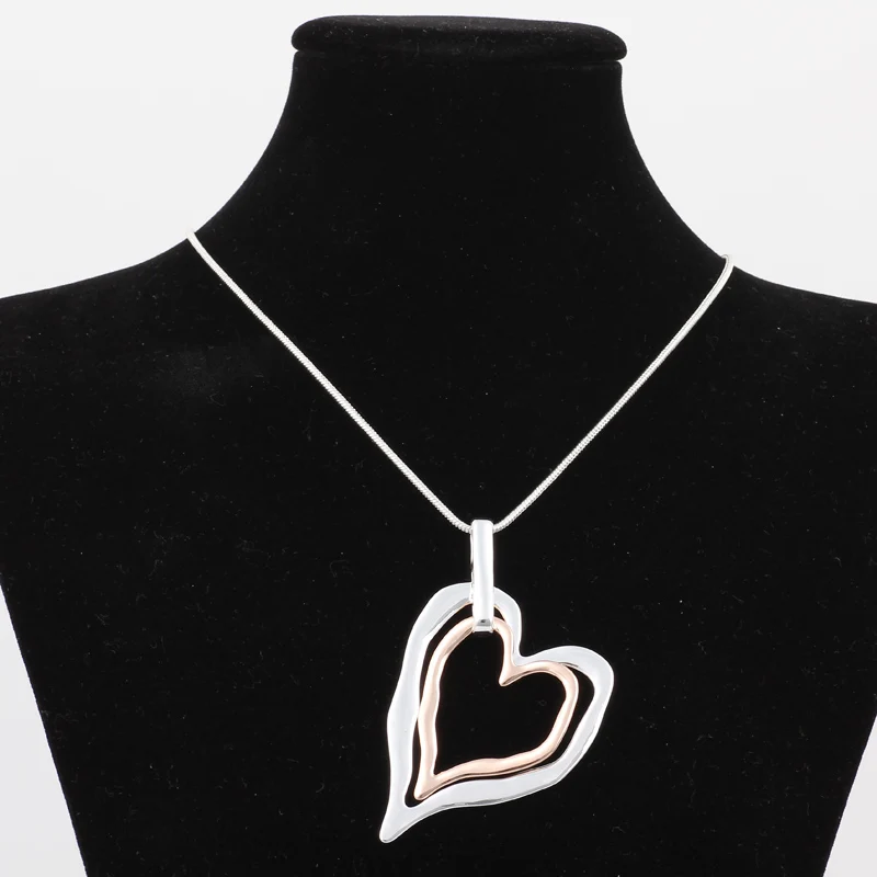 ELOYHI Novel Big Double Heart Layer Snake Chain Collar Top Quality Plated For Women Trendy Neckalce&Pendants Gift