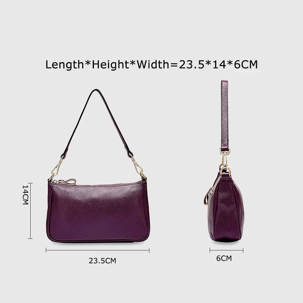 Imagem -05 - Zency Elegante Roxo Mulher Bolsa de Ombro 100 Couro Genuíno Preto Hobos Moda Senhora Mensageiro Crossbody Bolsa Pequena