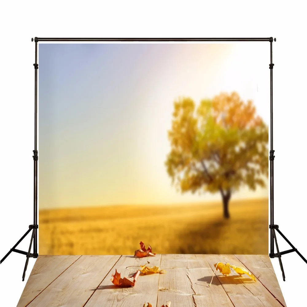 

VinylBDS Autumn Photographic Background Wooden Floor Photo Backdrops Yellow Meadow Backgrounds Photo Studio For Children