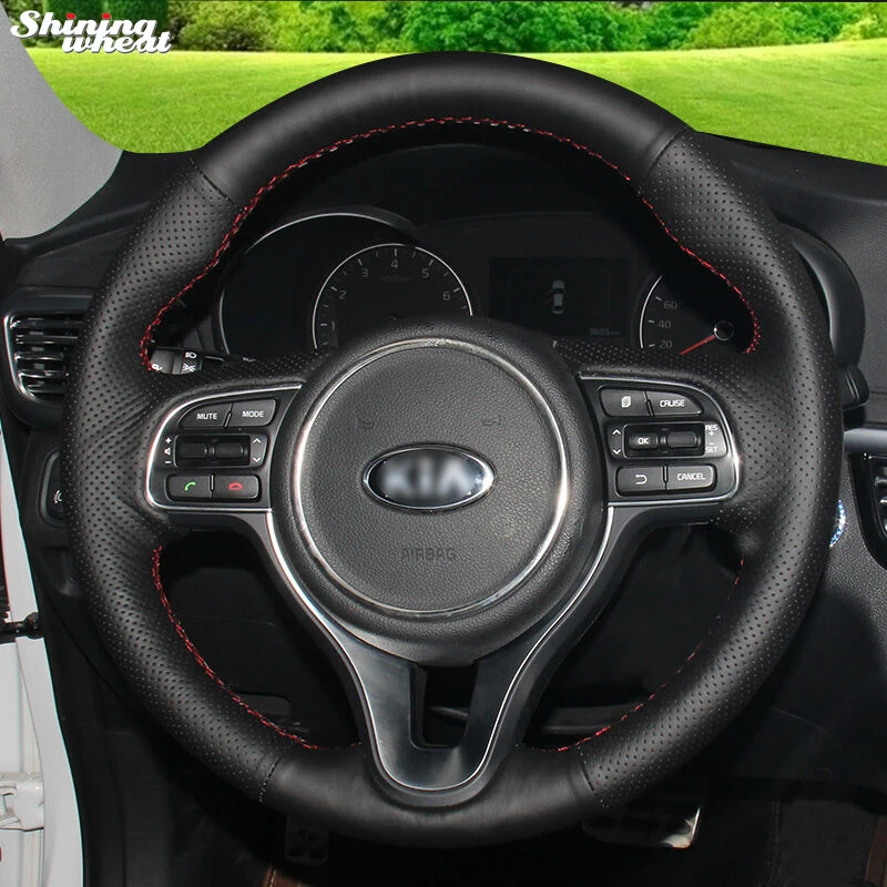 

Shining wheat Hand-stitched Black Leather Steering Wheel Cover for Kia K5 2016 Sportage 4 KX5 2016