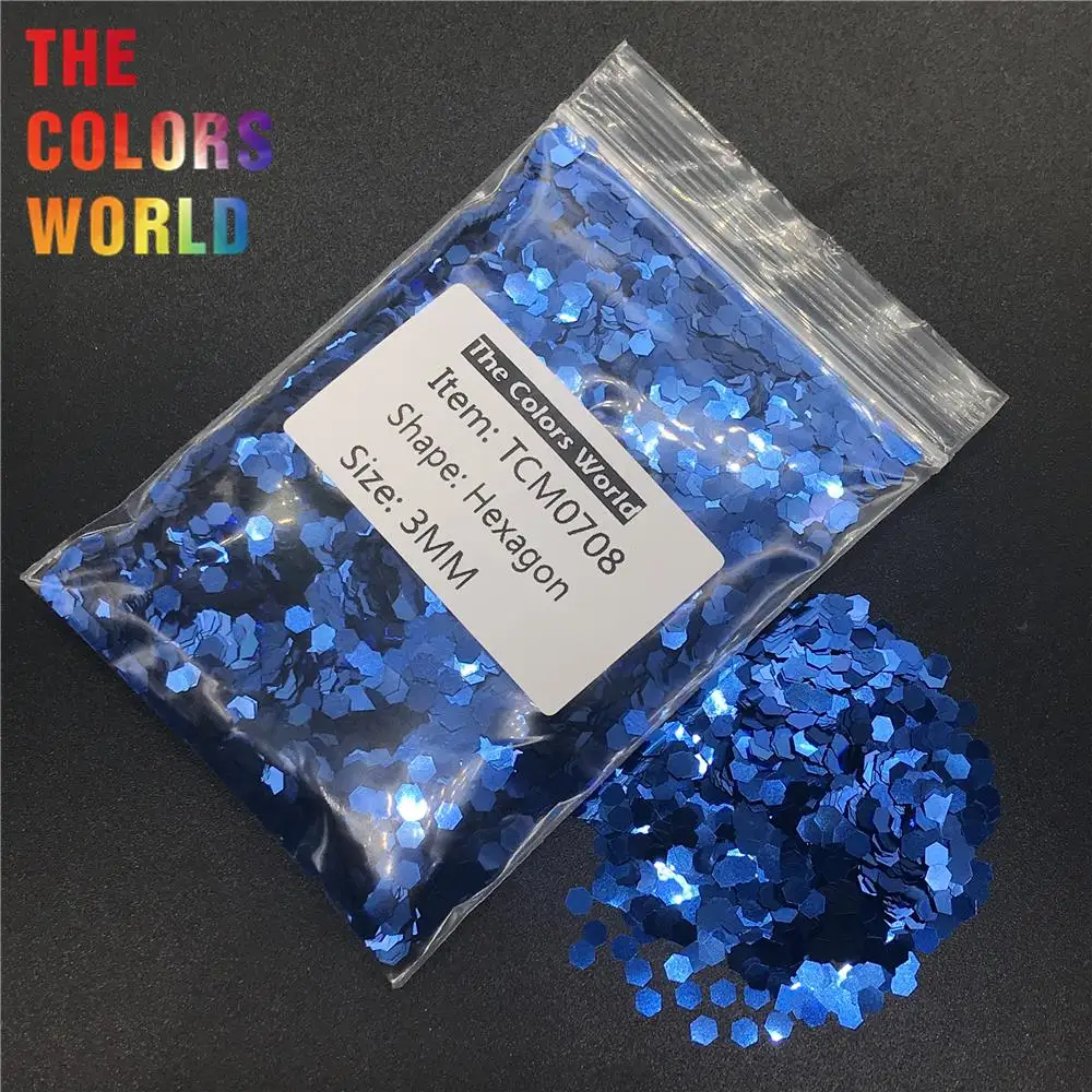 TCM0708 Sapphire Blue Color Metallic Luster Hexagon Shape Nail Glitter Nail Art Decoration FaceGlitter Henna Tattoo Handwork DIY