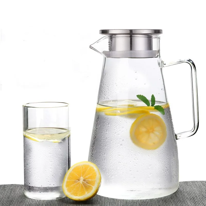 

Domestic Cold Water Kettle Set, Glass Heat Resistant Juice, Beverage Pot Explosion Proof Large Capacity, Transparent 1.5L, 1.8L