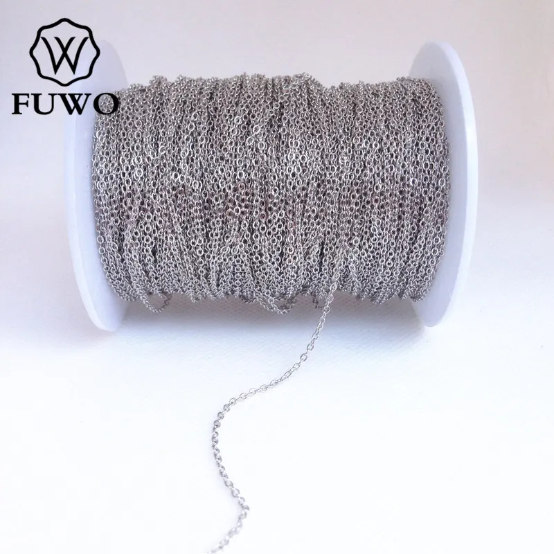 FUWO 10Meter High Quality White Gold Dipped Brass Chain Fashion Anti-Tarnish Rolo Chains For Jewelry Making 1.5*2.0mm NC005