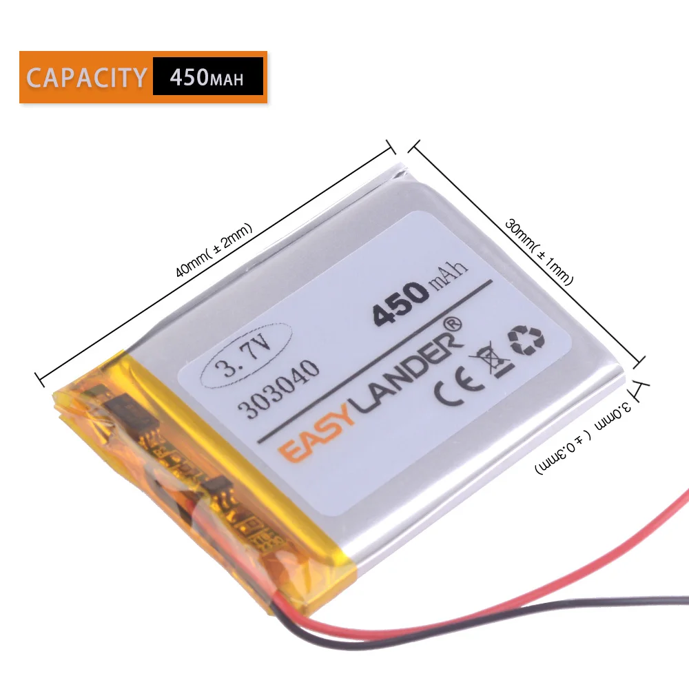 303040 3.7V 450mAh Rechargeable Li-Polymer Li-ion Battery For MP3 MP4 DVR GPS  DVR Toys Tools Speaker Driving Recorder 302939