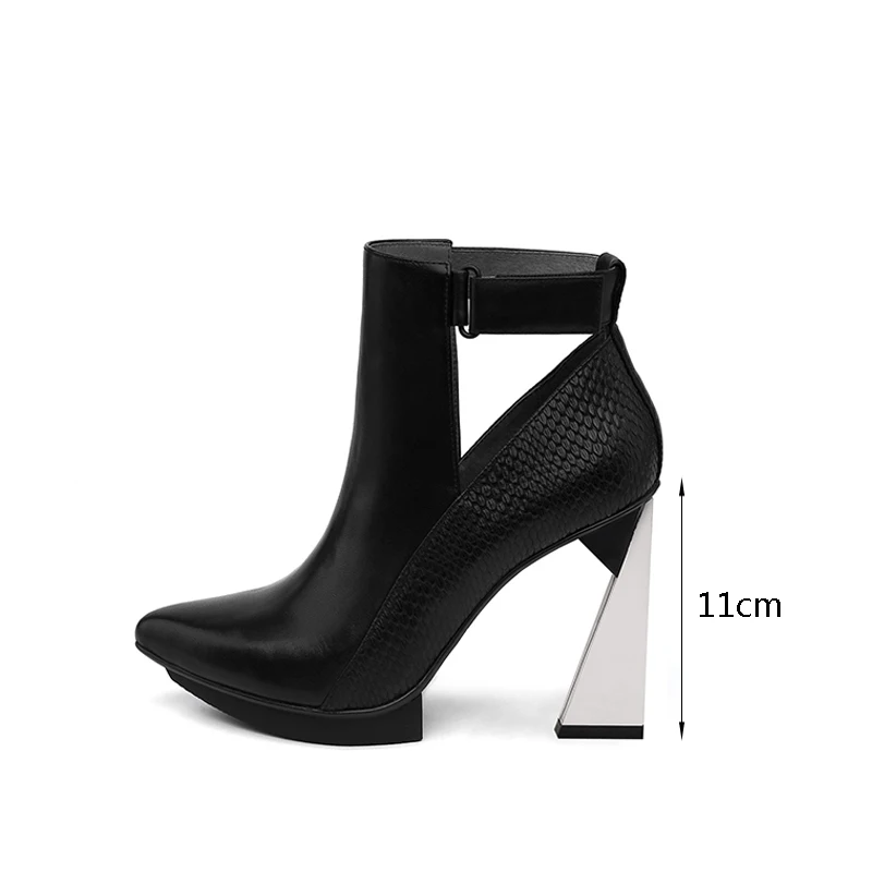 Autumn Boots For Women Ankle Boots Pointed Toe Platform 11cm Extreme High Heels Genuine Leather Boots Women HL119 MUYISEXI