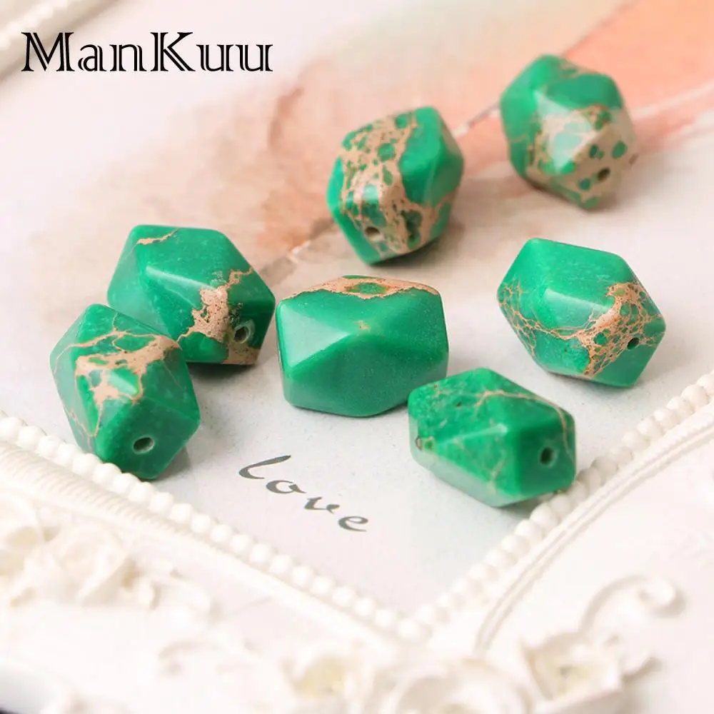 Mankuu 10*14mm Irregular Green Jaspers Beads Factory Price Sea Sediment Jaspers Natural Stone Beads For Jewelry Making 5pcs/Lot