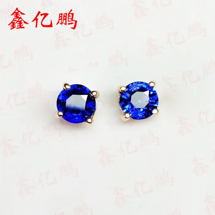 

18 k gold inlaid natural Sri Lanka sapphire studs earrings Fashion contracted fine jewelry