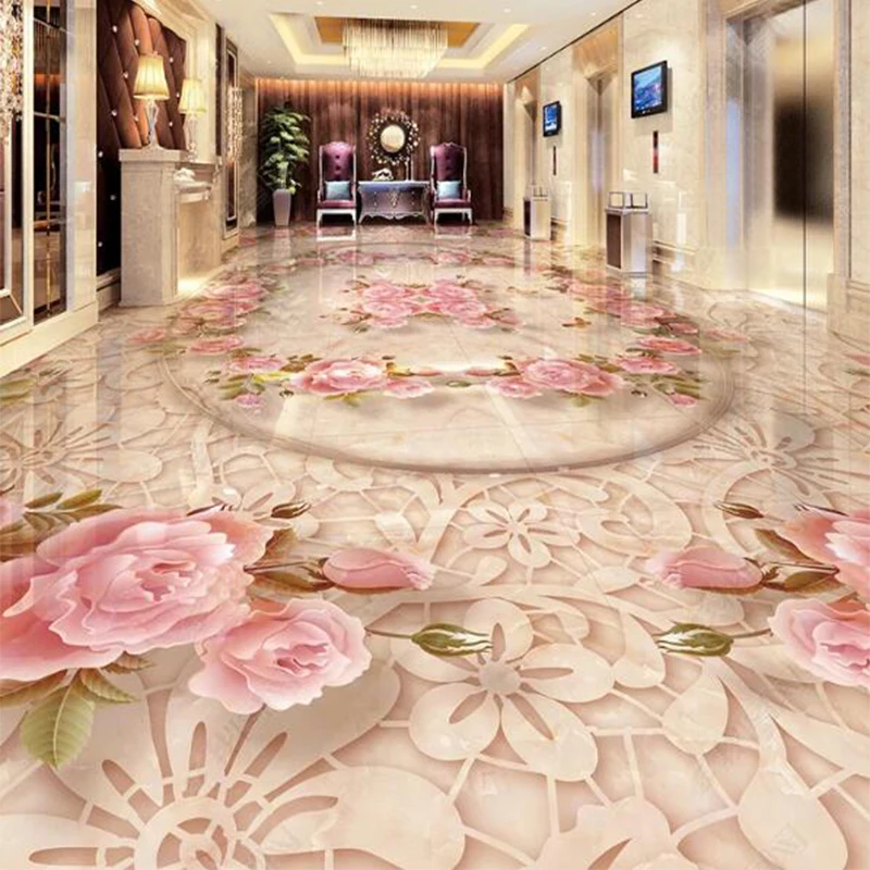 

3D Wallpaper European Style Marble Floral Floor Sticker Living Room Bedroom PVC Self Adhesive Waterproof Murals Wall Paper Decor