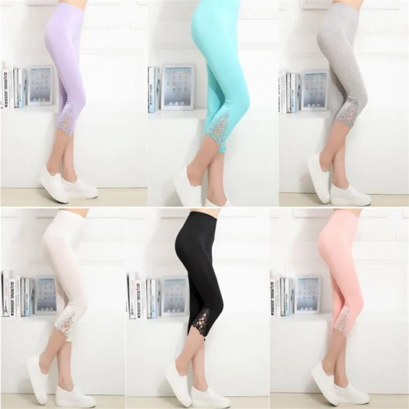 VISNXGI – Leggings de sport en coton pour femmes, vêtements de sport, Floral, court, ajouré, noir, décontracté, Capris, nouvelle collection, été