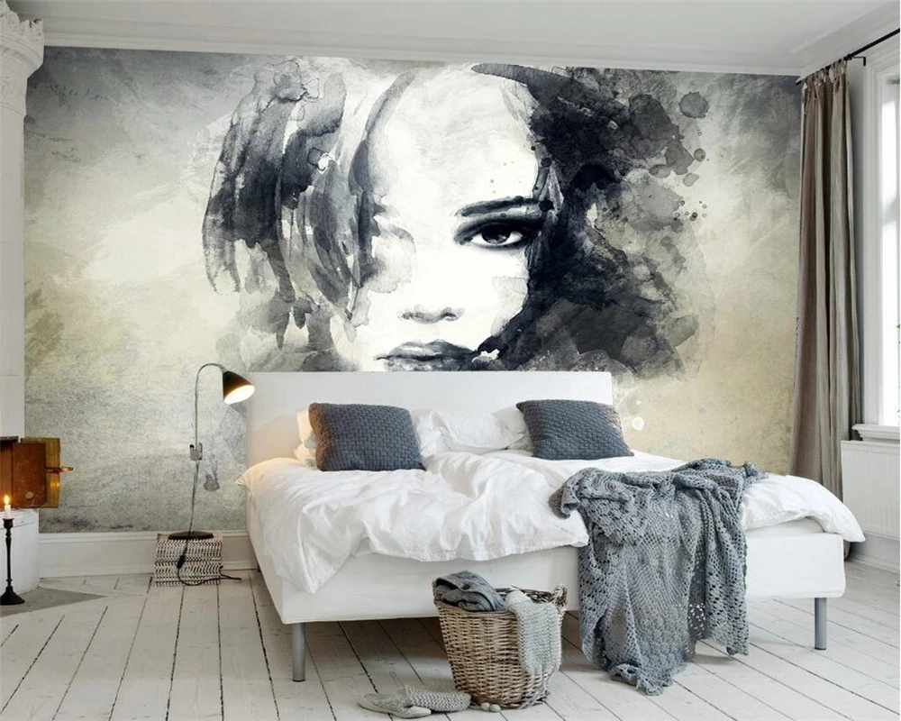 Custom wallpaper retro black and white style abstract beauty avatar TV background bedroom living room 3d wallpaper