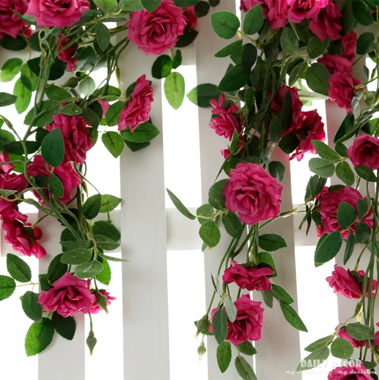 

wholesale 100% Hi-Q silk flowers artificial rose vines fake rose Flower strip wedding decorative flowers home decoration 6PCS