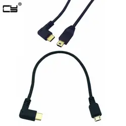 Mini USB mikro USB kablosu 5 Pin erkek USB 3.1 tip C açılı OTG veri kablosu adaptörü dönüştürücü şarj kablosu uzunluğu 25cm