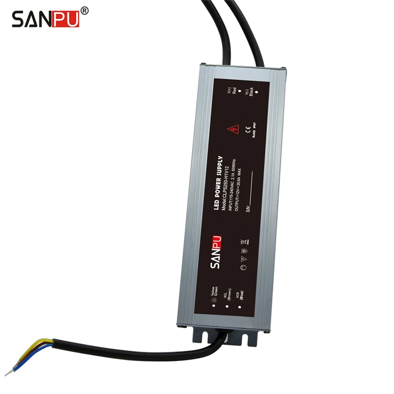 SANPU 12V Power Supply Waterproof IP67 250W 230V 220V AC to DC 12 Volt Lighting Transformer LED Driver Ultra Thin Slim for LEDs