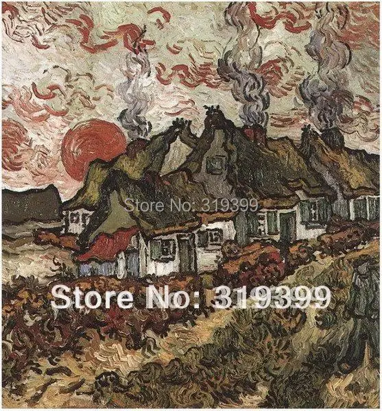 Linen Canvas Oil Painting reproduction,Cottages Reminiscence of the North by vincent van gogh ,100% handmade,DHL Shipping