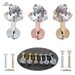 Starbeauty 1pc 16Gx6/8mm 3/4/5mm Heart Gem Nose Ring Ear Nose Piercing Nariz Labret Lip Helix Piercing Tragus Earring Jewelry