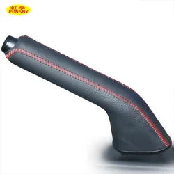 PONSNY Car Handbrake Covers Case for Mazda 3 2008-2010 Genuine Leather Auto Handbrake Grips Lever Cover