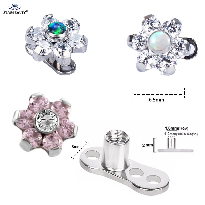 

1Pc G23 Titanium & Opal Gem Micro Dermal Anchor Piercing Top Dermal Skin Diver Surface Piercings Hide Top Gauges body jewelry