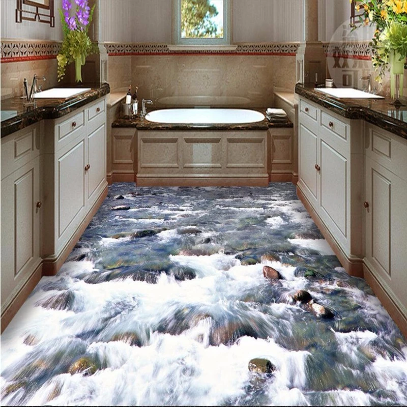 beibehang Floor painting 3D Wall paper crystal clear river water Bathroom Floor Mural3d PVC Wallpaper Self adhesive wall sticker