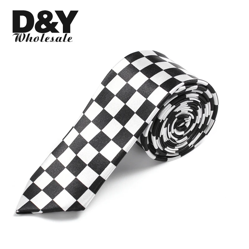 Women Necktie Formal Dress Gift Wedding Shirts Cravat Ties For Men 2 Inch wide White Checkered Plaid Classic Drop shipping