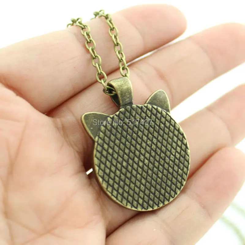 CN-00792 2017 New Yawning Cat Necklace Brown Cat Pendant Jewelry Girls Glass Cabochon Necklace HZ2