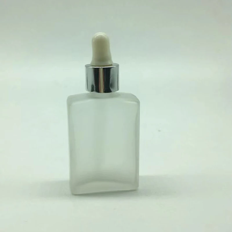 100 pcs 30ml Square Frosted Glass Bottle with aluminum Dropper Cap 1oz Fancy Cosmetic Oil Dropper E-Liquid rectangle bottle