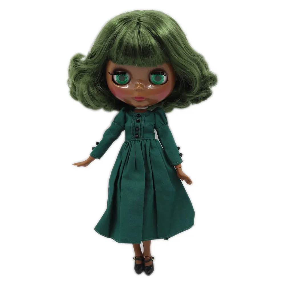 

ICY DBS Blyth doll Super black skin Glossy face joint body Green bobo hair. NO.BL4299