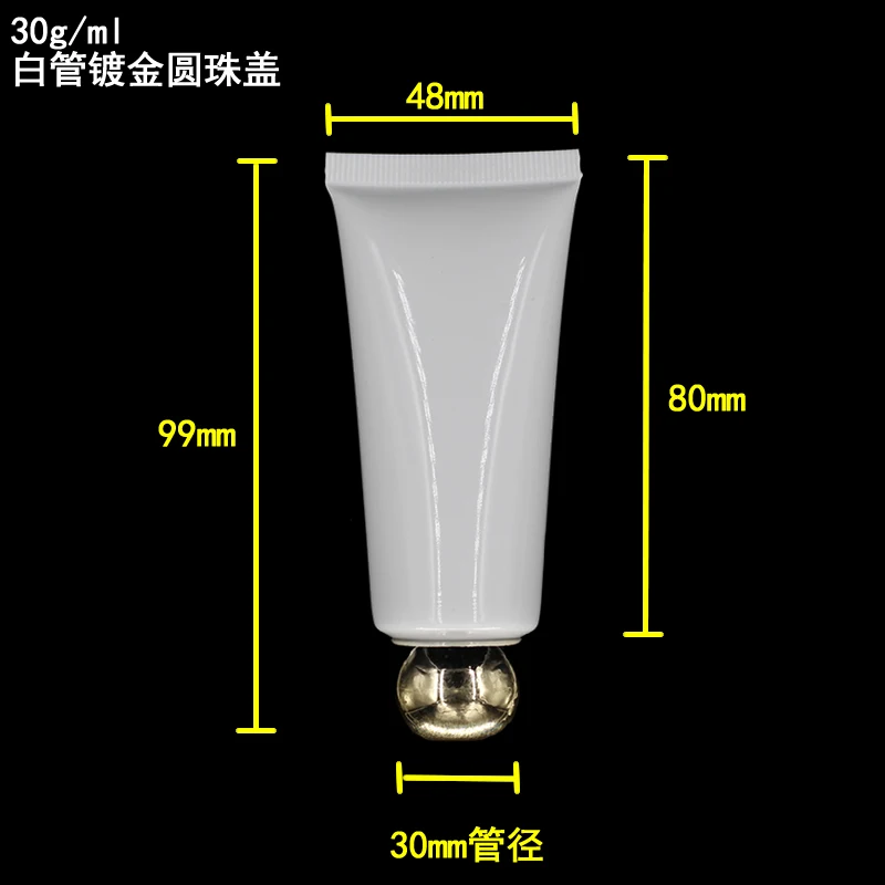 

wholesale 30ML Sunscreen creamTube,30G white Cream Tube with gold ball shaped lid,empty 1 ounce plastic soft Tube for cream