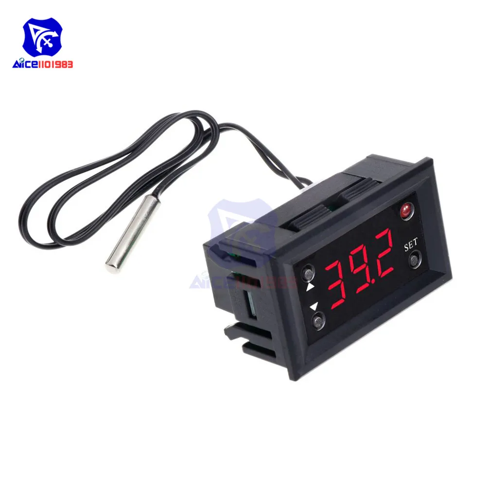 W1218 DC 12V Thermostat Digital Display Temperature Controller Blue Red Color Waterproof Sensor Degree Control NTC Probe Relay