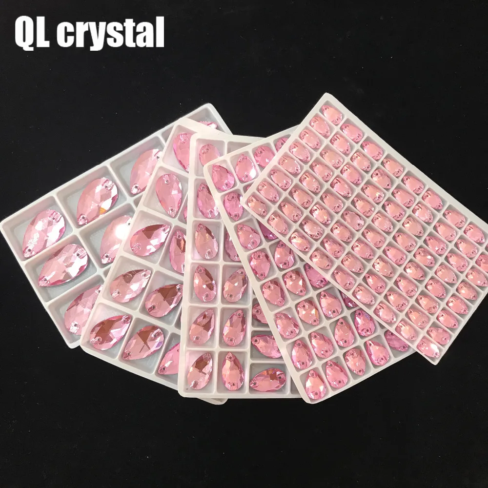 ALL Size QL Crystal 2018 popular Pink Drops Sew On Crystal Stones Sewing On Rhinestone 2 Holes DIY Garment Dress Making